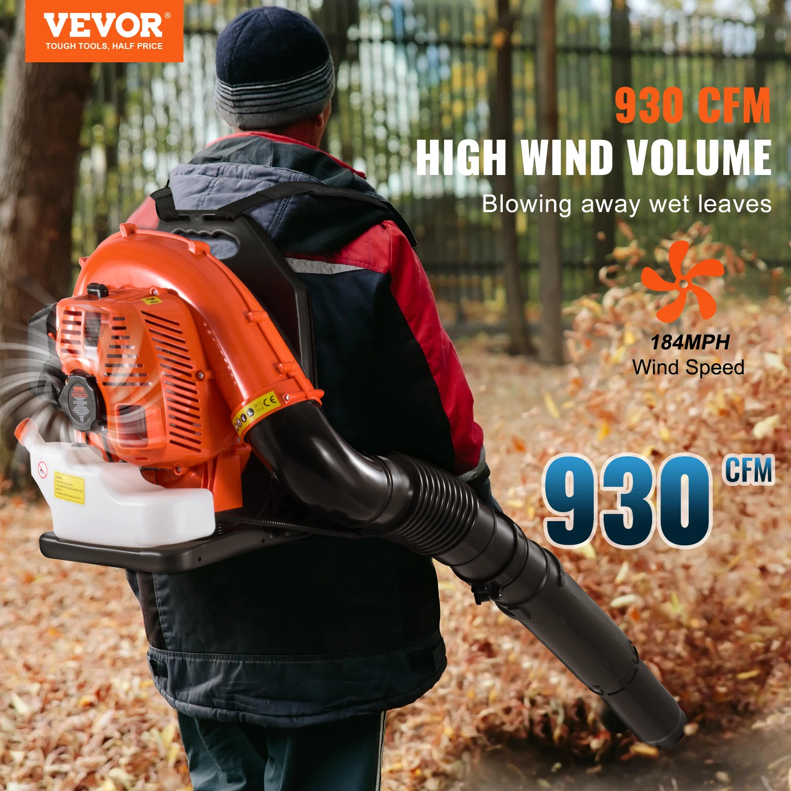 VEVOR Backpack Leaf Blower 79CC 2-Cycle Gas Leaf Blower with 3L Fuel Tank 930CFM Air Volume for Lawn Care&Leaf/ Snow Removal