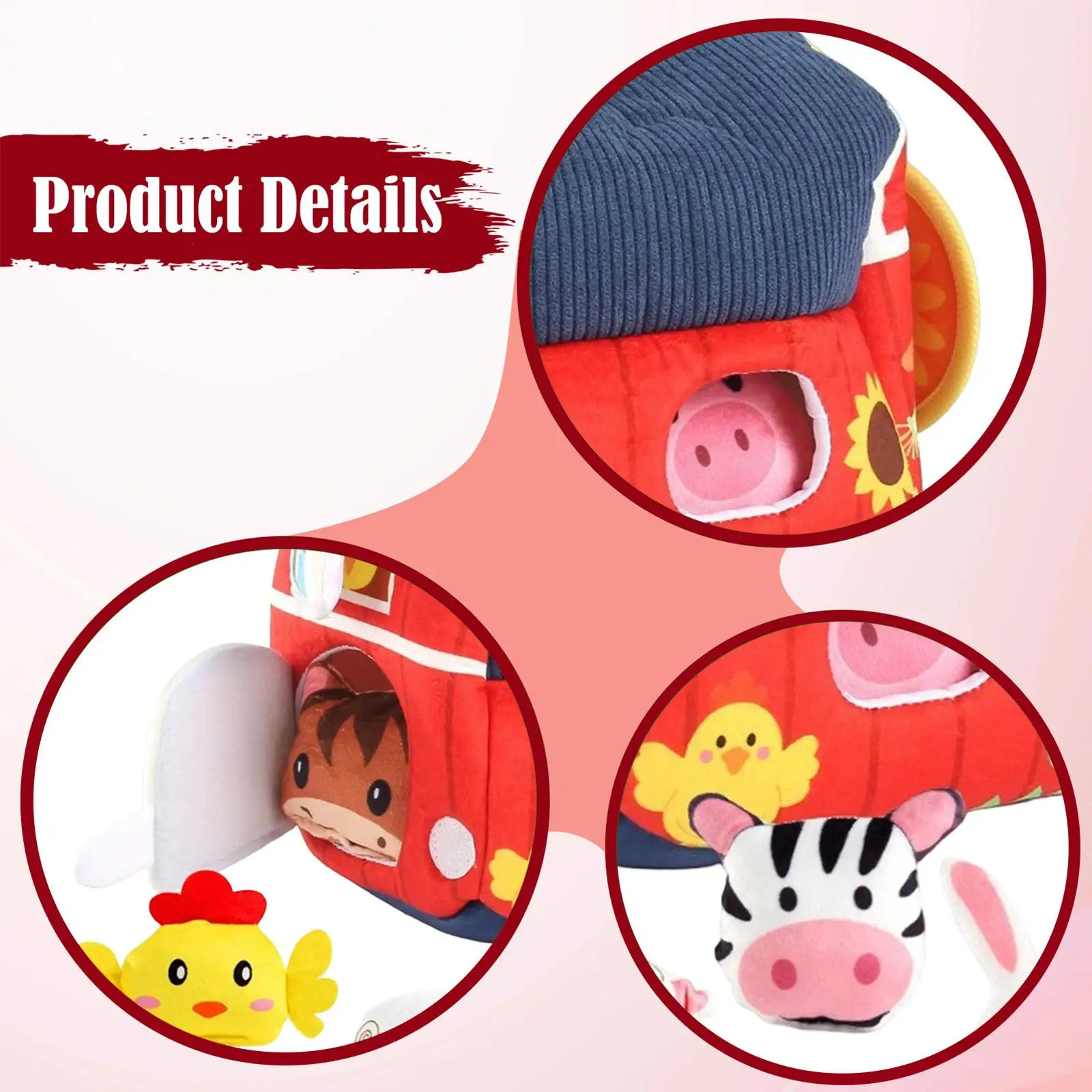 حيوانات المزرعة القطيفة، حيوانات محشوة للأطفال الصغار في مرحلة ما قبل المدرسة من عمر 0 إلى 3 6 9 أشهر