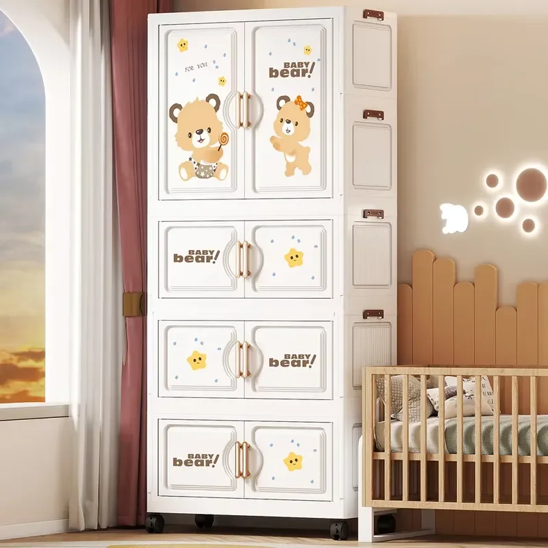 Foldable Kids Wardrobe Cartoon Storage Cabinet for Children Bedroom Clothes Toy Organizer Baby Furniture