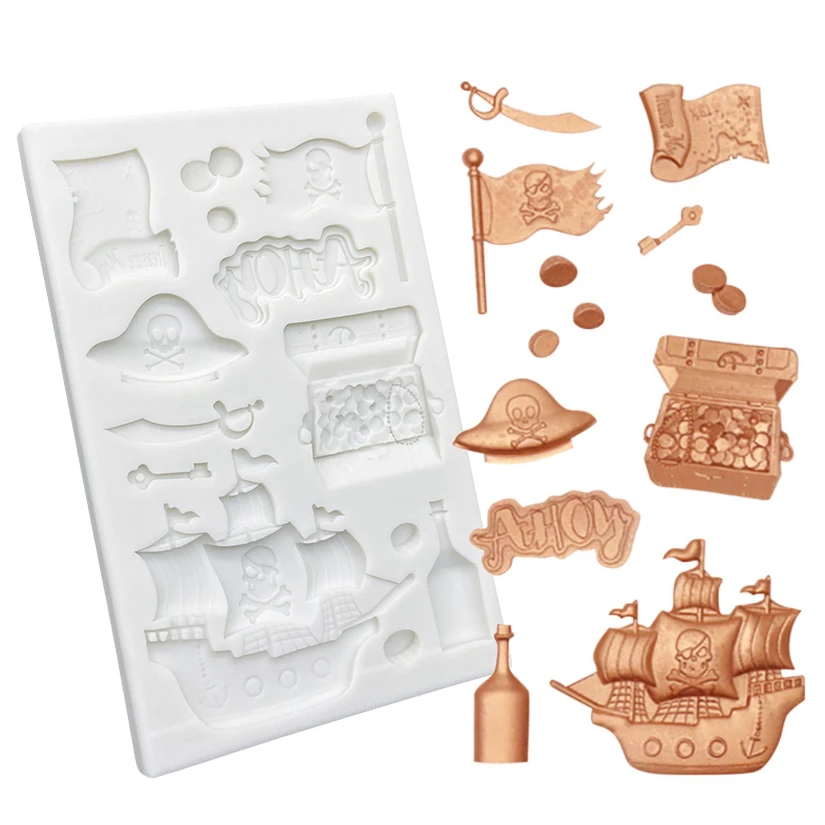 Pirate Boat Gold Coin Silicone Sugarcraft Mold Chocolate Cupcake Baking Mold Fondant Cake Decorating Tools