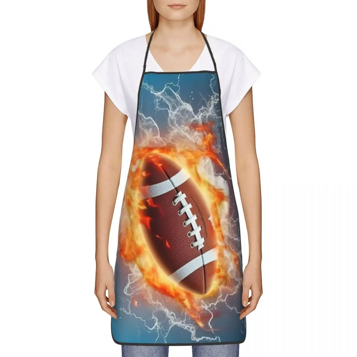 Custom Unisex Football Kitchen Chef Cooking Baking Apron Women Men Fire Ball Tablier Cuisine for Gardening