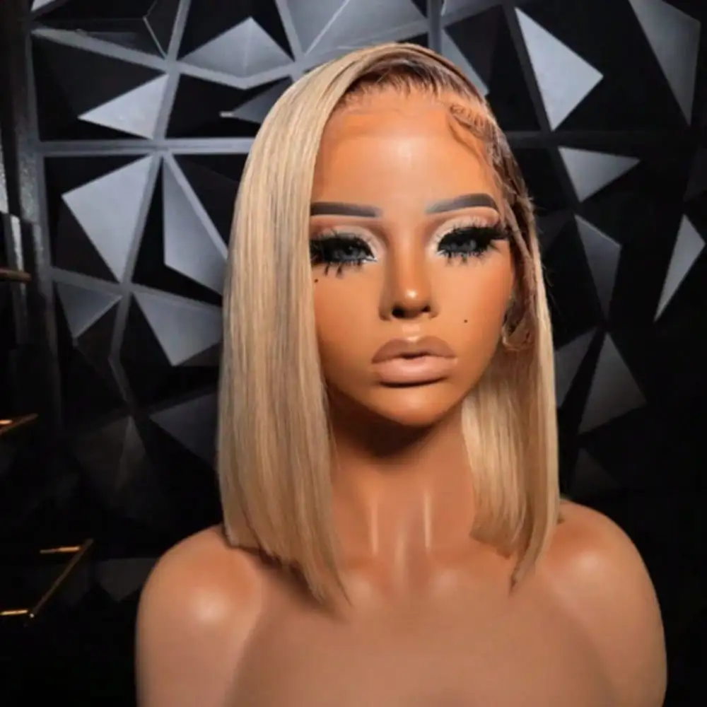 Ash Blonde Ombre Bob Lace Front Wig Human Hair 200 Density Straight Lace Front Wigs Human Hair 13x4 HD Lace Frontal Wig