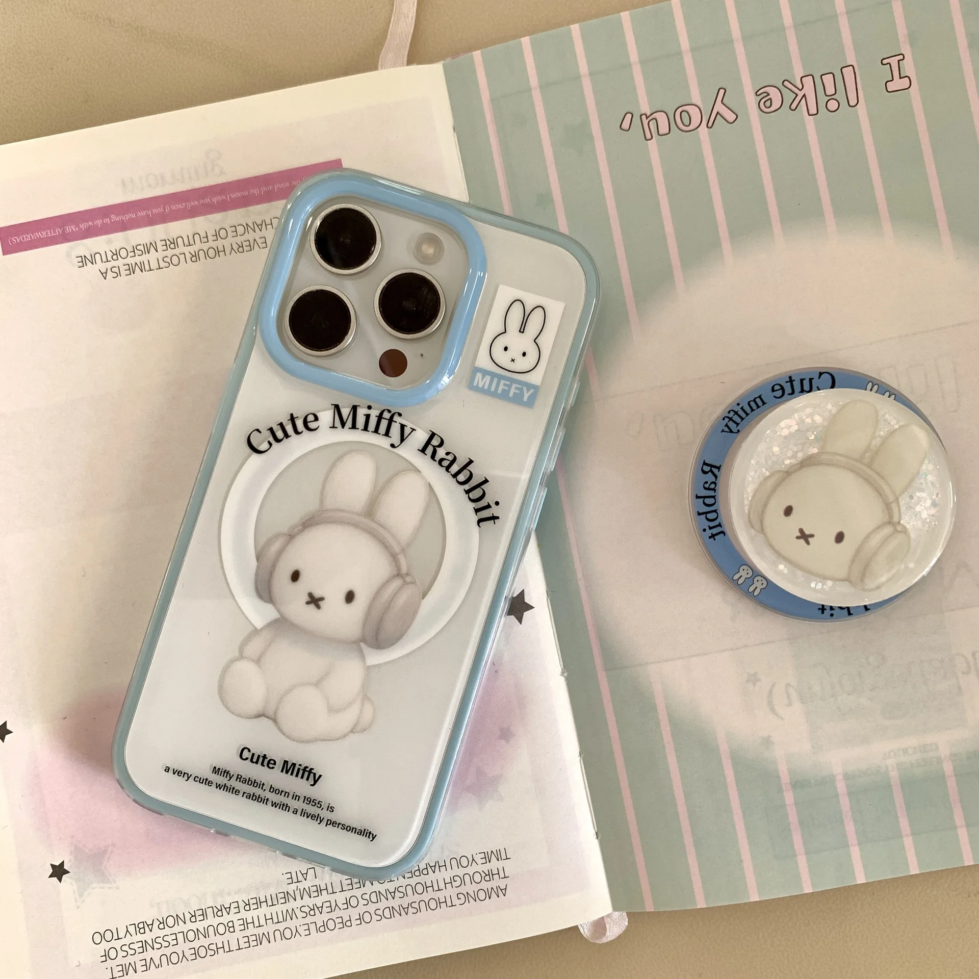 

Cute Miffy Rabbit Kawaii Cartoon Mobile Phone Case Anime Magnetic Holder Phone Case Suitable for Iphone16 15 14 13Promax Case