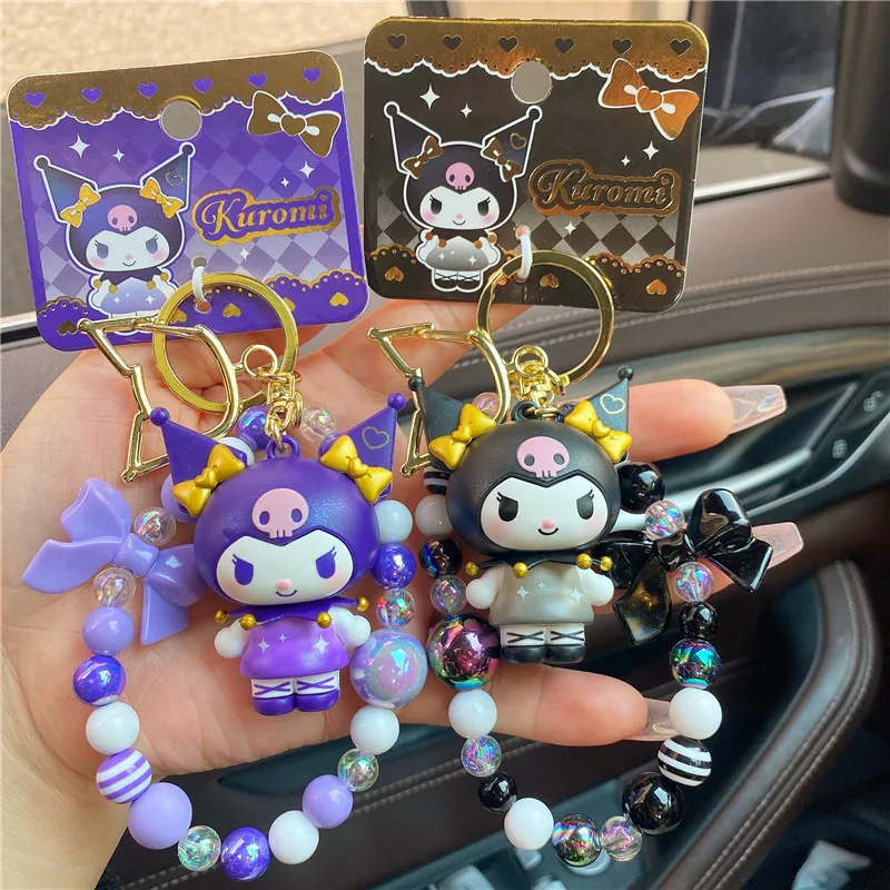 Yk2 Accessories Kawaii Sanrio Keychain Cute Kuromi Accessories Beads Key Chain for Girl Backpack Pendant Phone Decorate Gifts