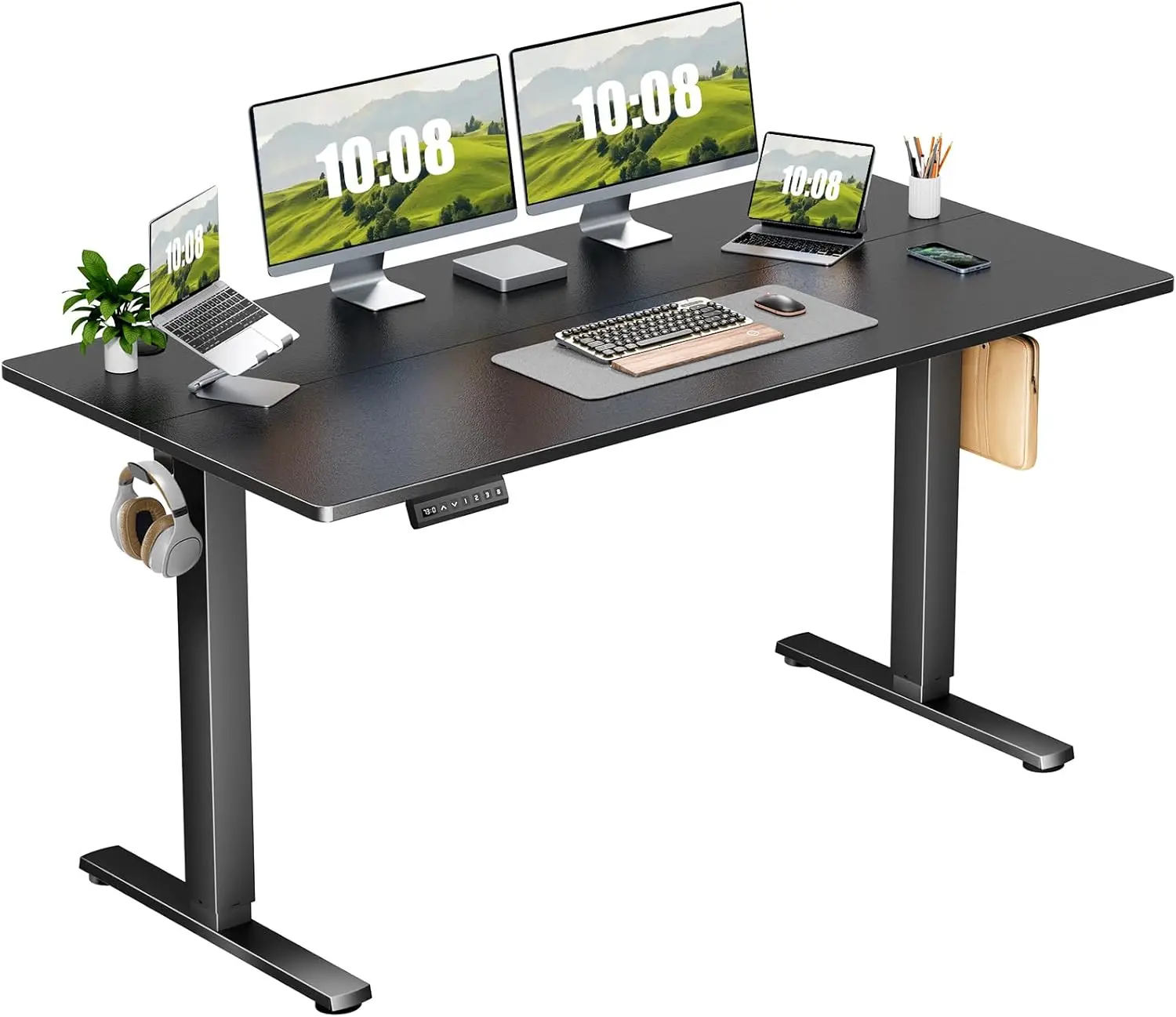 Electric Adjustable Height Standing Desk - 63 x 24 inch Sit to Stand Up Desk with Splice Board, Rising Home Office