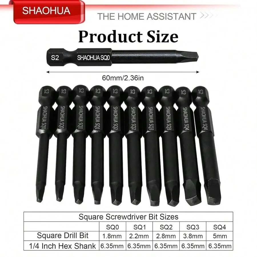 Juego de 10 Brocas Cuadradas, 2.36 mm # Destornillador magnético Robertson de 34 puntas, juego de puntas cuadradas de 1/4 de pulgada con vástago hexagonal # 0, 1, 2, 3 An