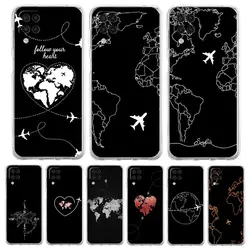 Phone Case For Samsung A13 A33 A35 A55 A73 A53 A23 A51 A71 A21S A31 A41 A05s A03S A15 A25 5G Cartoon World map scenery direction