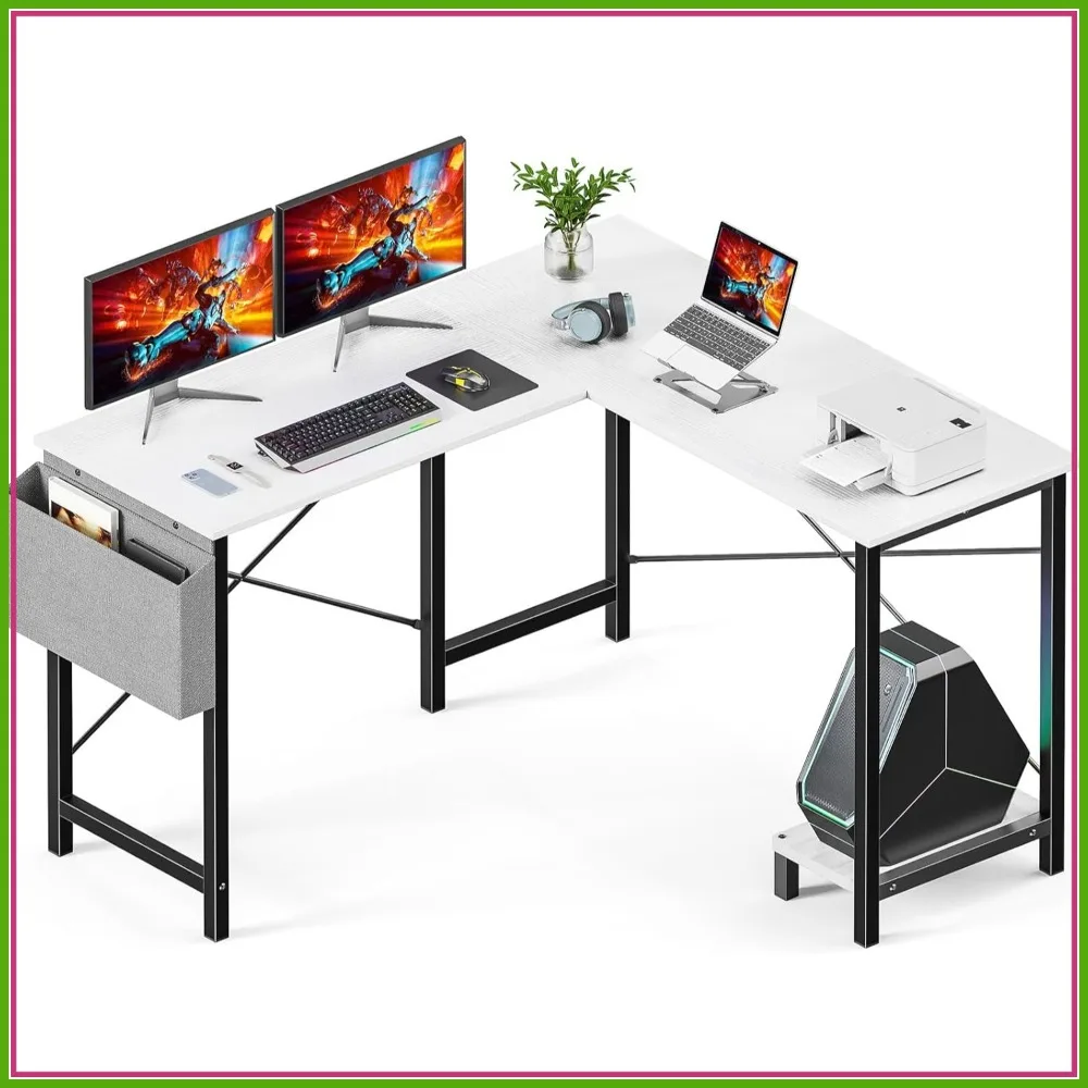 

L Shaped Desk 50 Inch Computer Gaming Corner Table with Side Storage Bag CPU Stand for Home Office Small Spaces