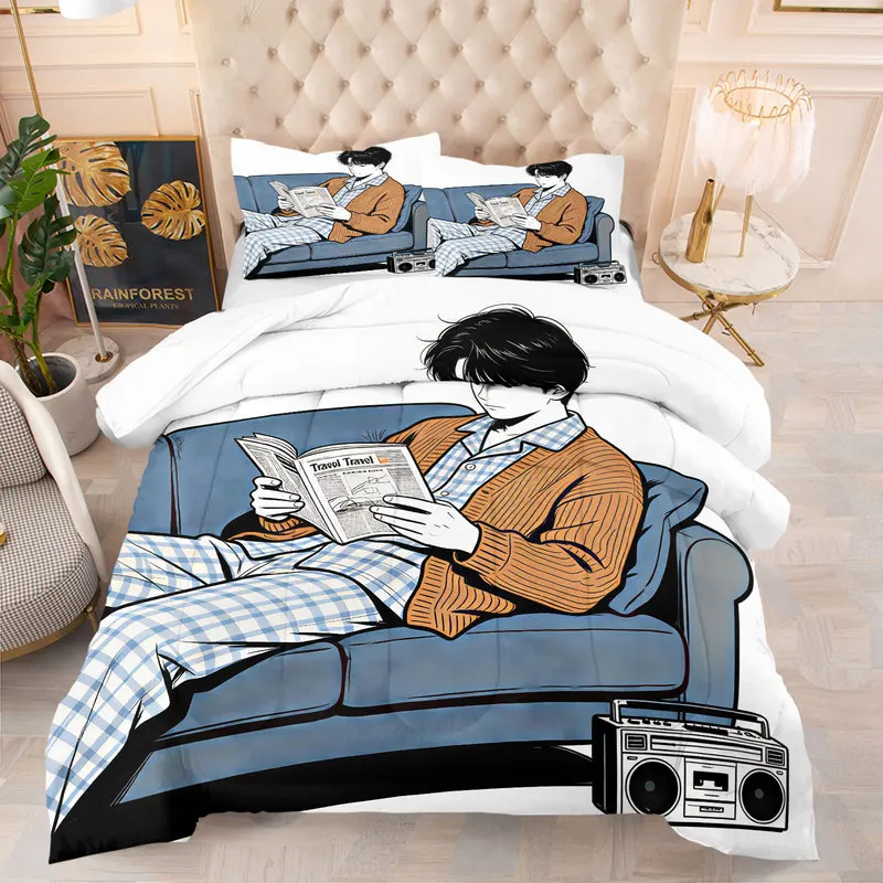 Unique Travel Prep Comforter Set Vintage Sofa Trip Planning Print Bedding Set Cozy Stylish Quilt Set For Bedroom Home Decor Gift
