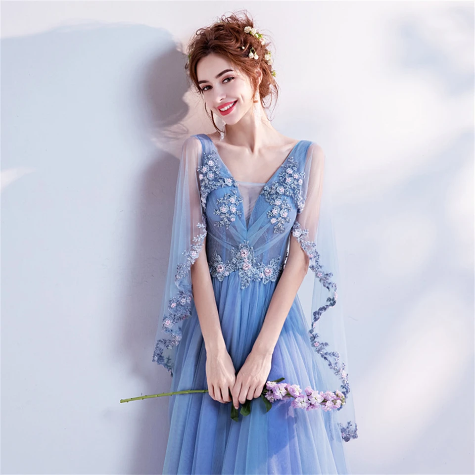 Gaun Malam Formal 2025 Tangki Tulle Applique Kerah V Dalam Elegan untuk Wanita Gaun Pesta Sapu Kereta Gaun Prom