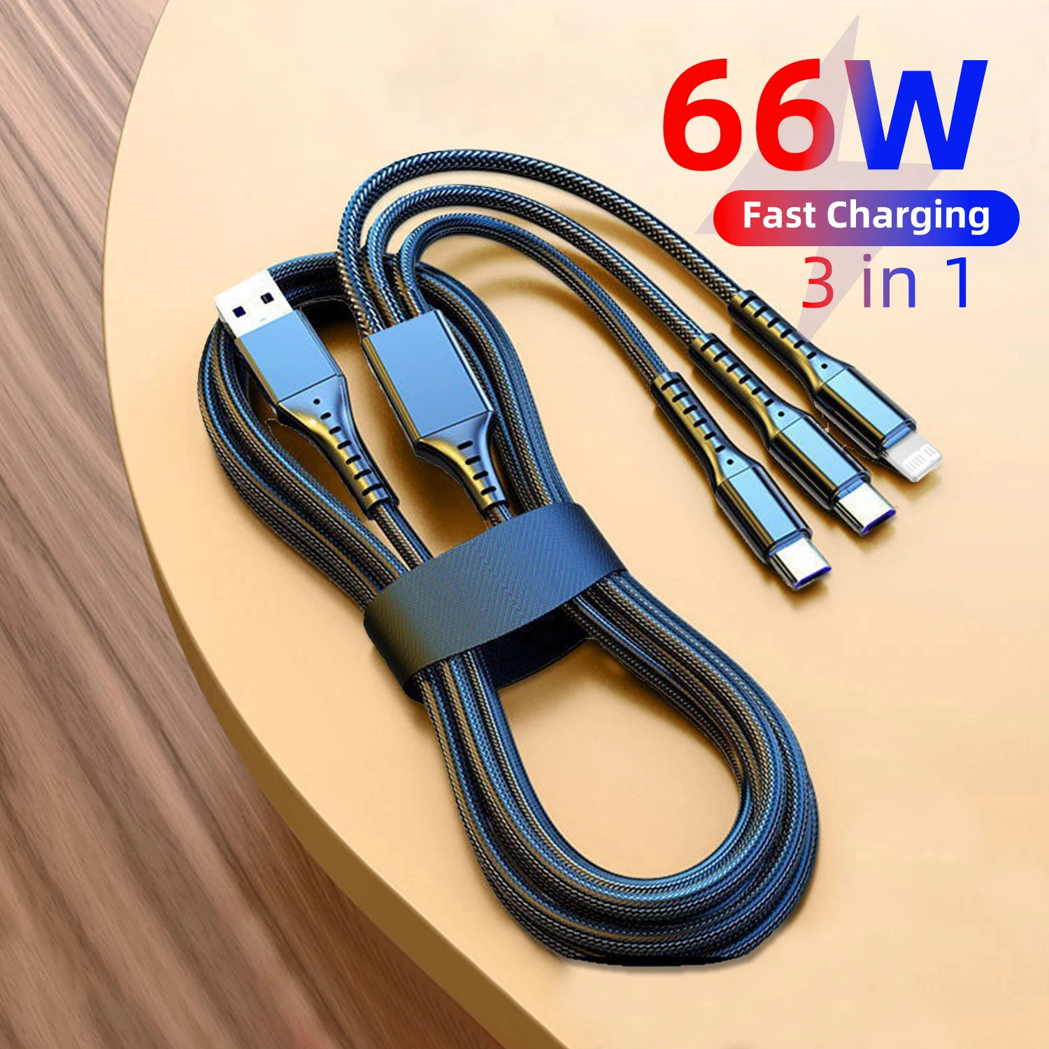 66W 3 In 1 Fast Charging Type C Cable Wire Mobile Phone Micro USB Cable For Xiaomi redmi Samsung Type C Data Cord For Iphone 15