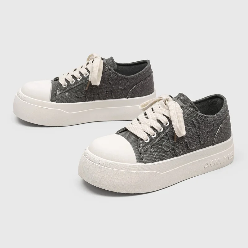 Men's Breathable Canvas Vulcanized Sneakers Non-Slip Lightweight Comfortable Casual Walking Shoes for Outdoor Daily Wear