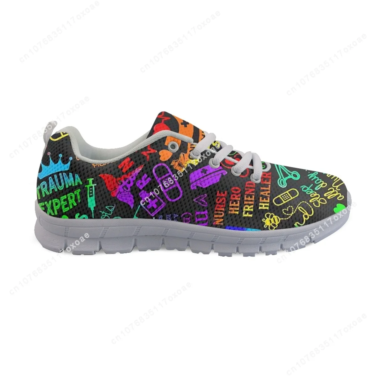 New Trend Women Lace up Running Sneakers Paramedic EMT EMS Pattern Ladies Flat Shoes Casual Mesh Shoes Zapatillas