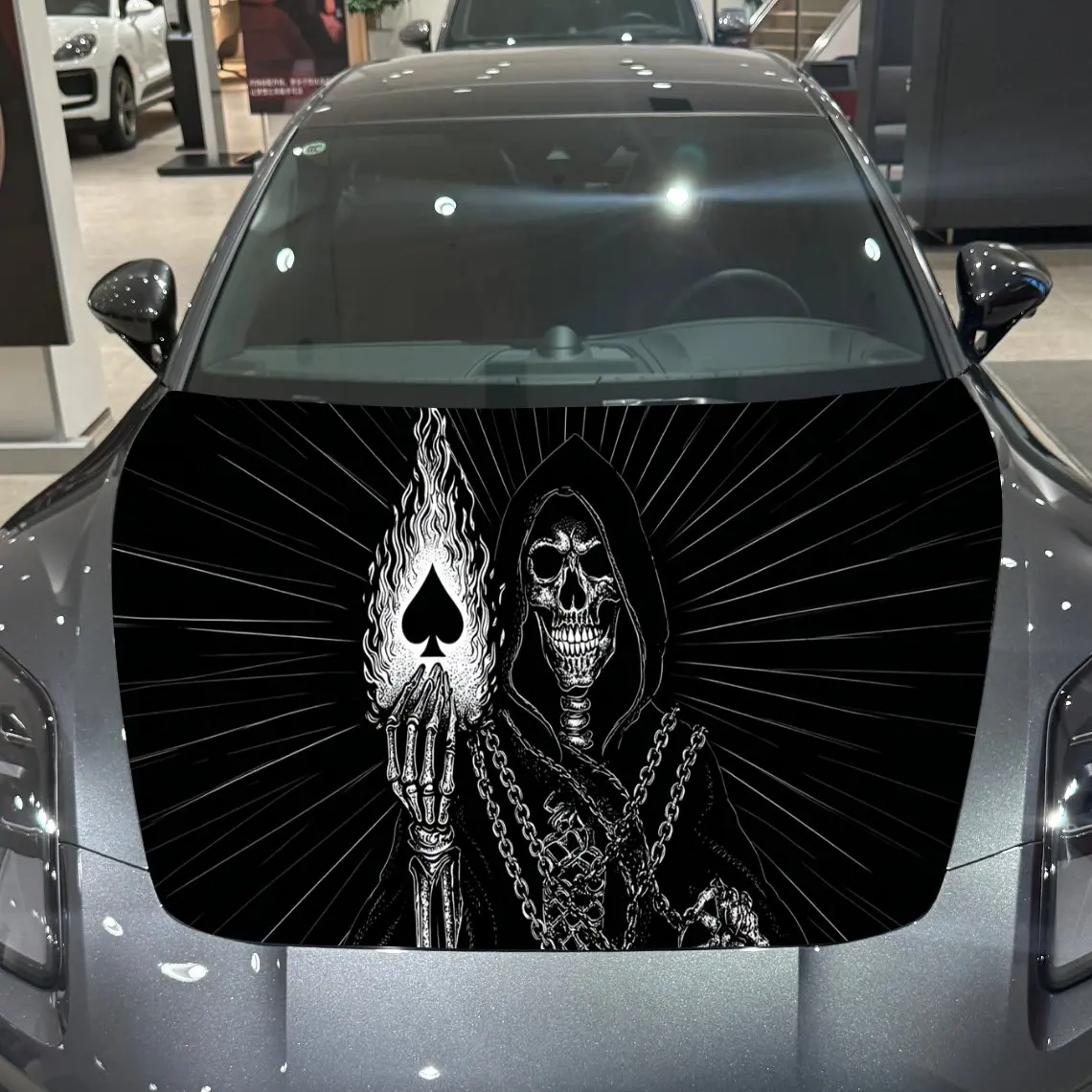 reaper-spade-poker-dark-adventure-pvc-車のエンジンフードビニールラップ、自己粘着防水車のフードデカールステッカー、車の装飾