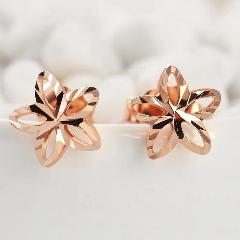 585 purple gold plated 14K rose gold shining star ear studs elegant and delicate earrings for women evening jewelry accessories