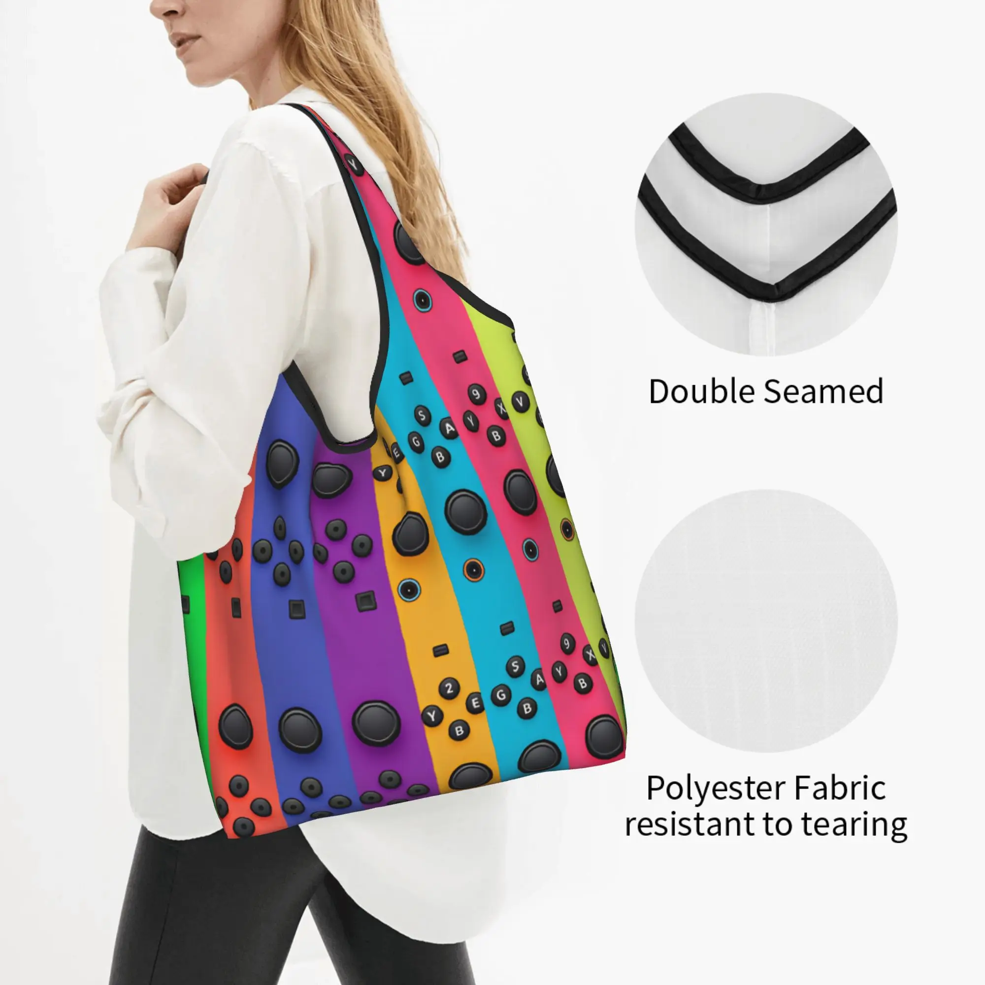 Custom GamePad Games Console Cartoon  Shopping Bag Women Portable Big Capacity Groceries  Shopper Tote Bags