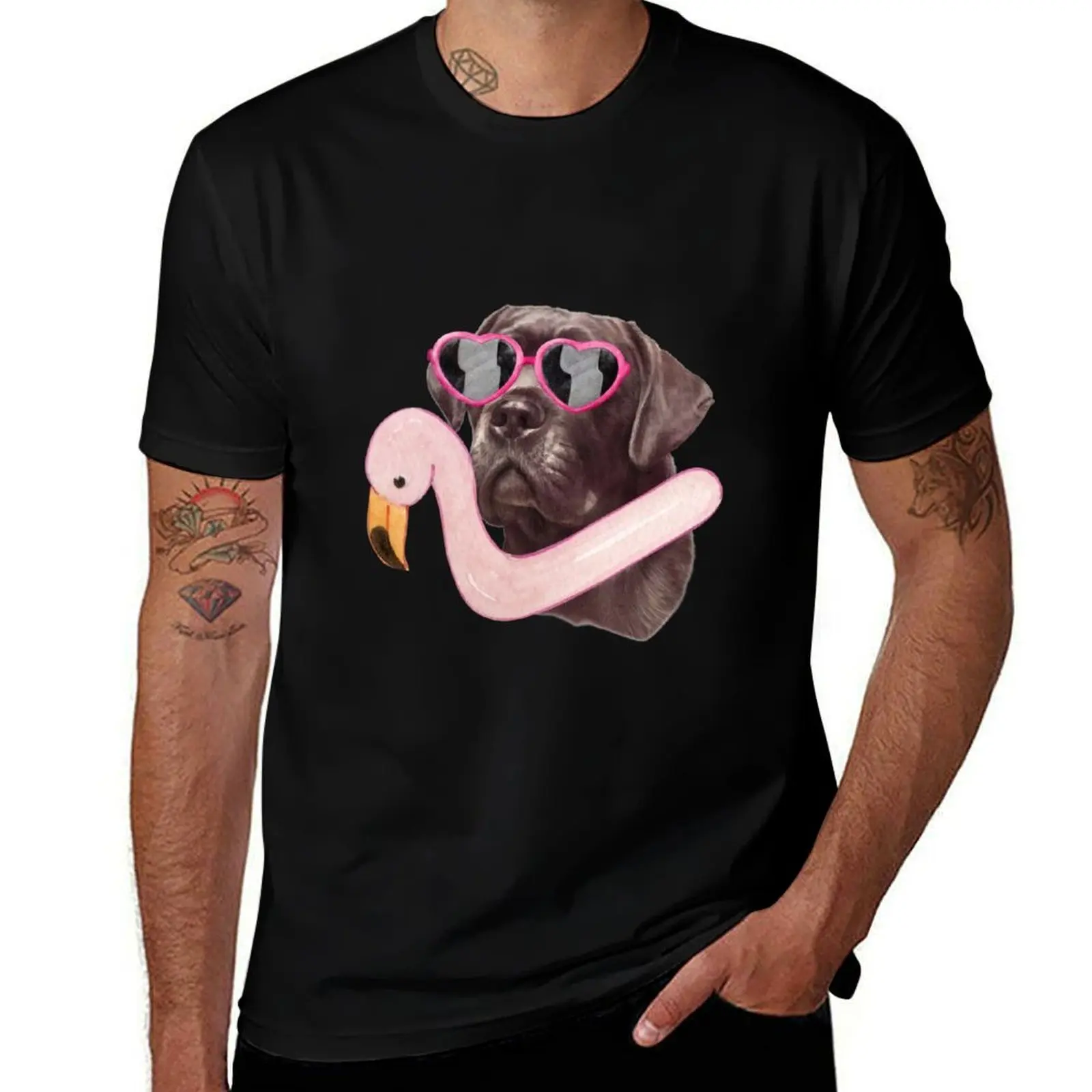 Corso : Cane Corso With Float And Sunglasses T-Shirt Breathable Basic Cotton T-Shirt