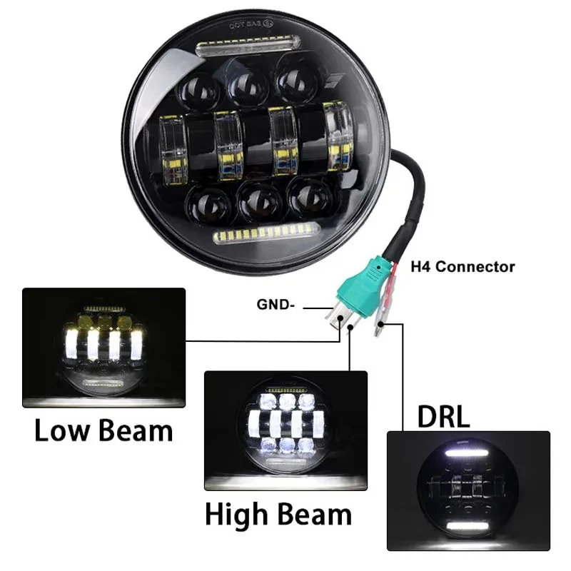 5.75 inch LED Motorcycle Headlight For Harley Davidson High Low Beam Projector Angel Eyes Halo Ring DRL 66w 6000K 12V 24V Light