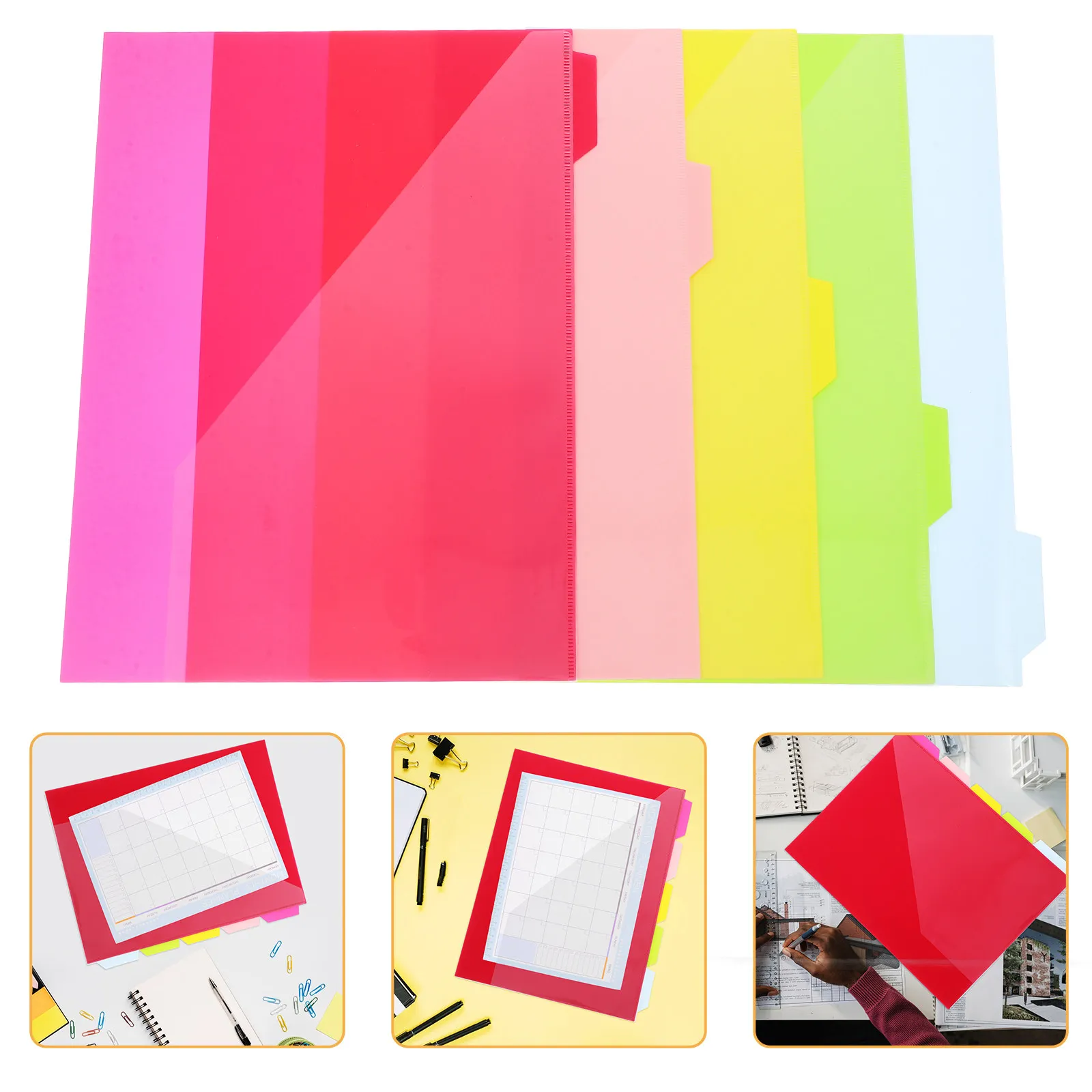 

5Pcs File Folder with Plastic Sleeves Letter Size Divider Tabs for Office School Document Organizer Pocket Index Pages PP Binder