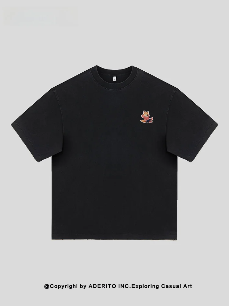 

ITOTrendyCartoonEmbroidehortSveT-irtLooseCottonRoundNeMen'sCasualTop BreathableSummerFaionDesign