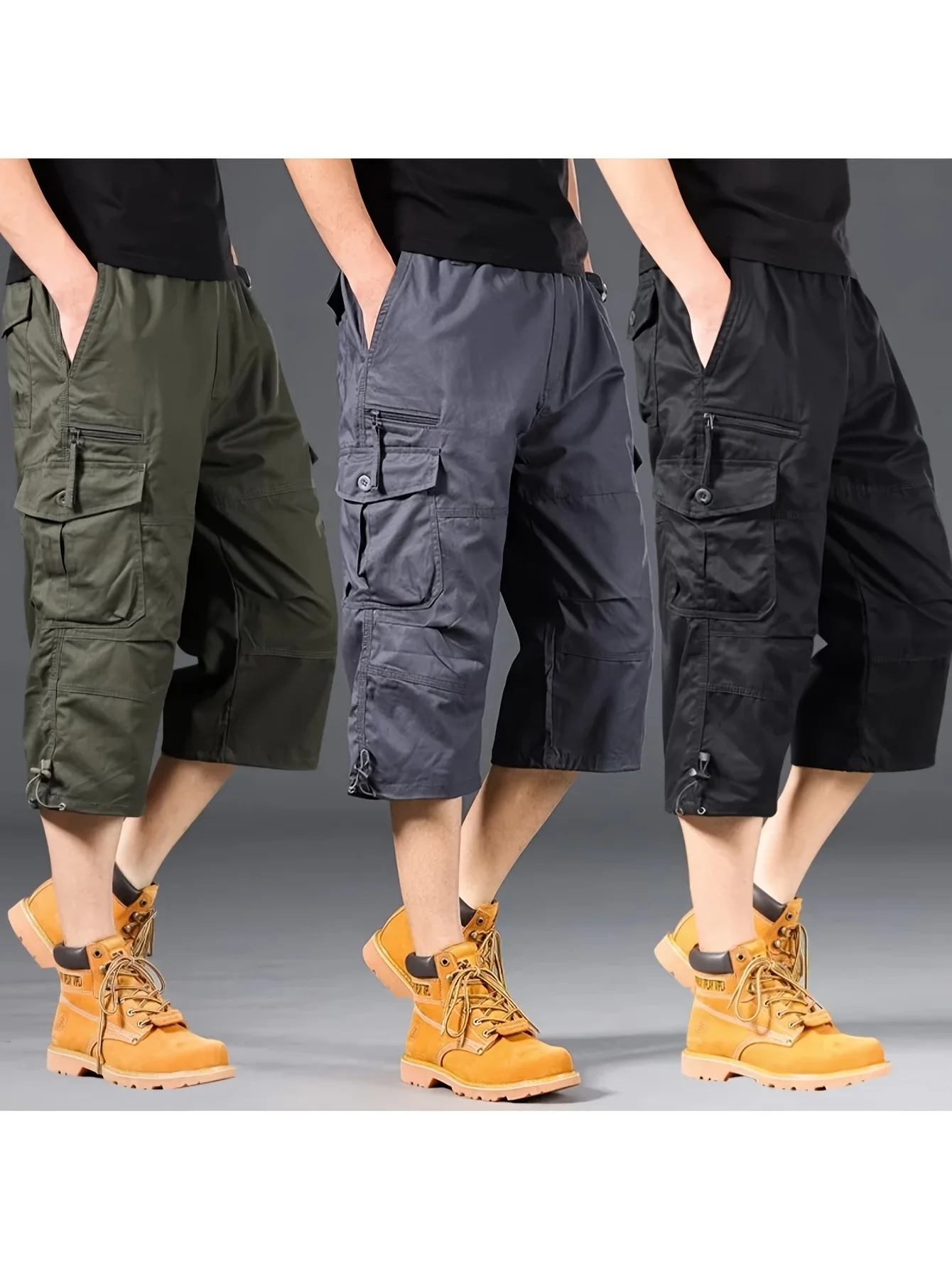 

Мужские летние шорты-карго азиатского размера - свободные повседневные шорты длиной до колена с эластичной резинкой на талии, большие размеры для улицы, тактические