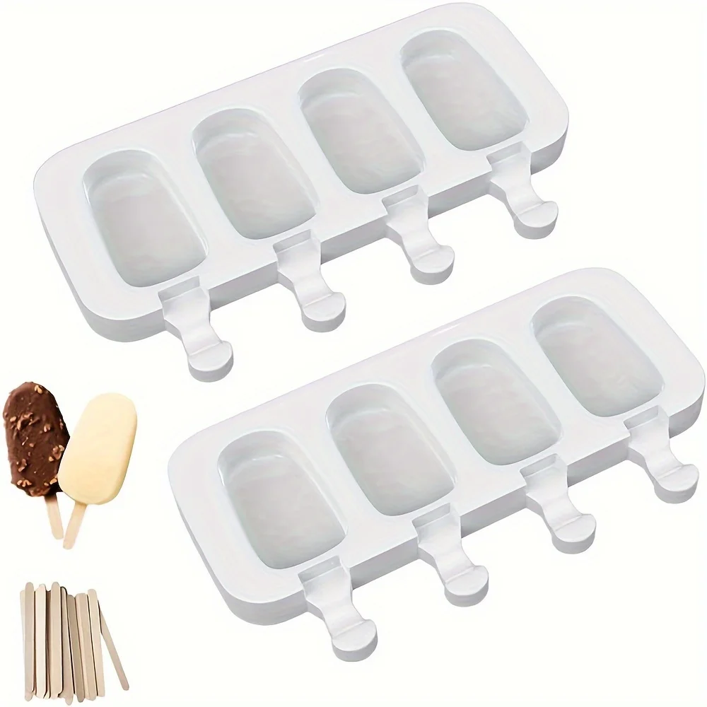 2-Piece Silicone Popsicle Molds With 50 Wooden Sticks - Easy Release, Reusable Ice Cream &  Treat Maker For Diy Homemade Popsicl