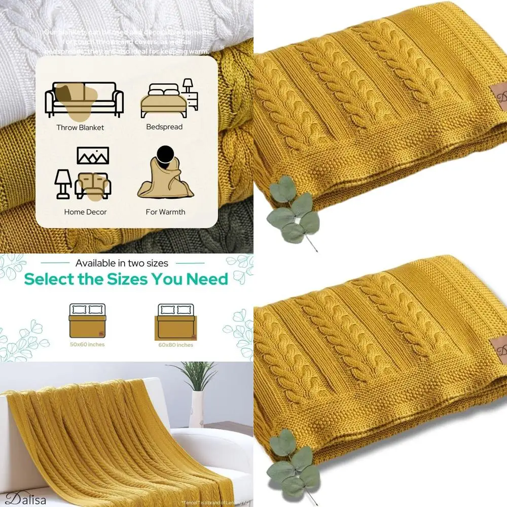 

50x60 Premium Knit Throw Blanket, Mustard, Oeko-Tex Certified, Bohemian Vintage Style, Silky Soft & Cozy, Mathilda