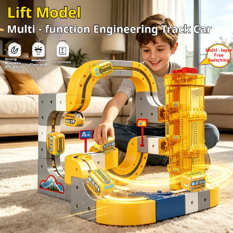 Magnetic Track Car Engineering Multi Layer Free Switching Attraction Vertical Climbing Assembled With Lift Puzzle Rail Car Toys