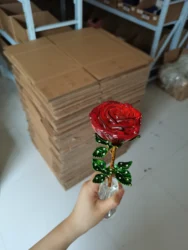 Crystal Glass Rose Flower Figurines Craft Valentine's Day Gift for Girlfriend Birthday Romantic Gifts Home Table Decoration