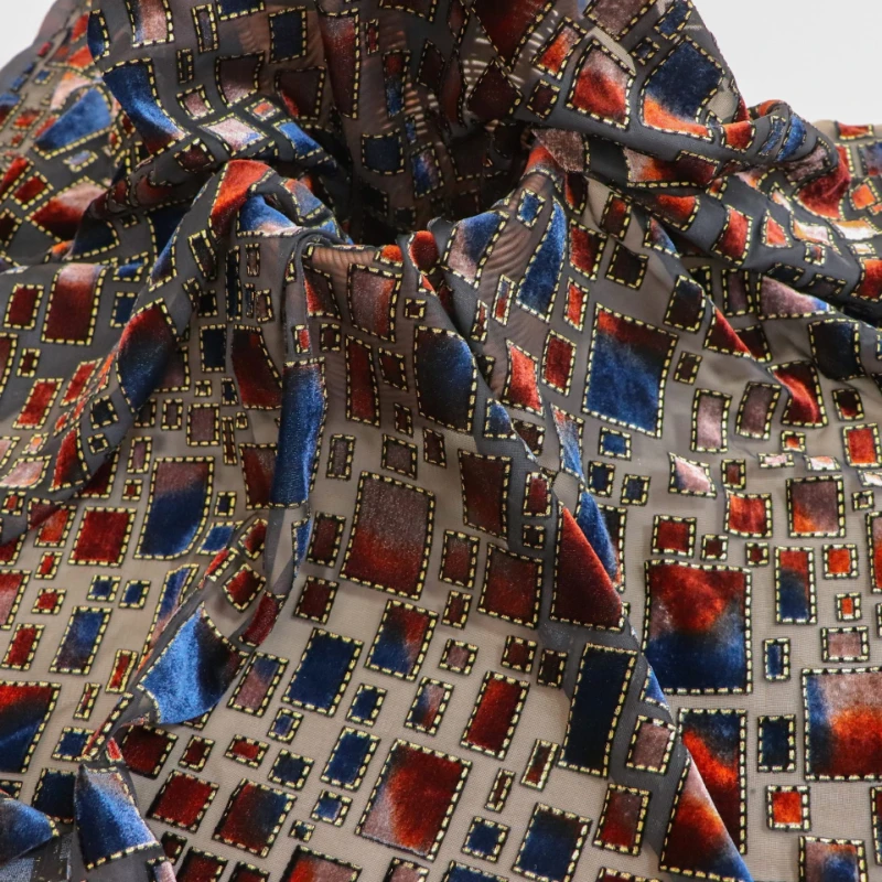 Tissu Jacquard Brocart Multicolore 1 mètre, Velours Brûlé, Tissu Velours, Dentelle Africaine, Tissus en Tulle pour Robe, Couture DIY, Vêtements