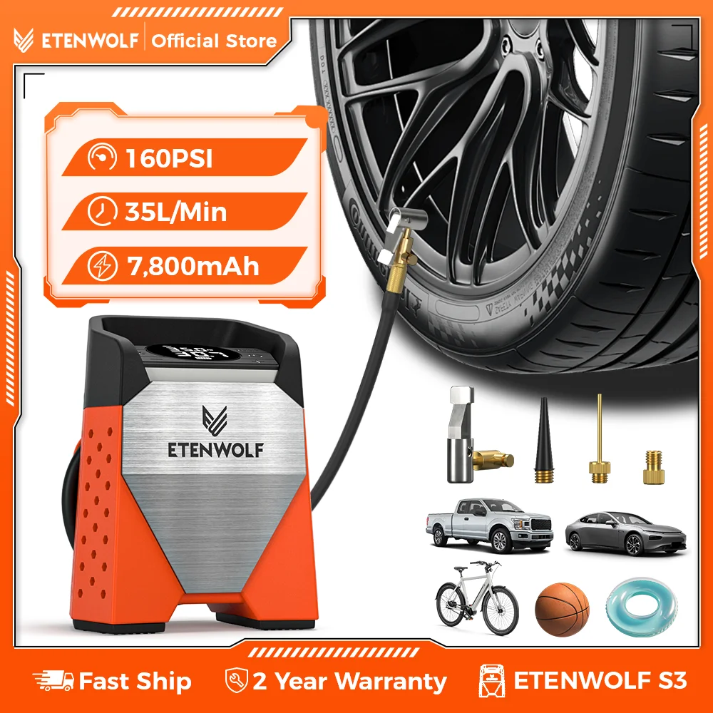 【セール中】ETENWOLF ZEPHYR S3 タイヤインフレーター ポータブルエアコンプレッサー、1分間急速充填、100%デューティーサイクル、車用160 PSIエアポンプ