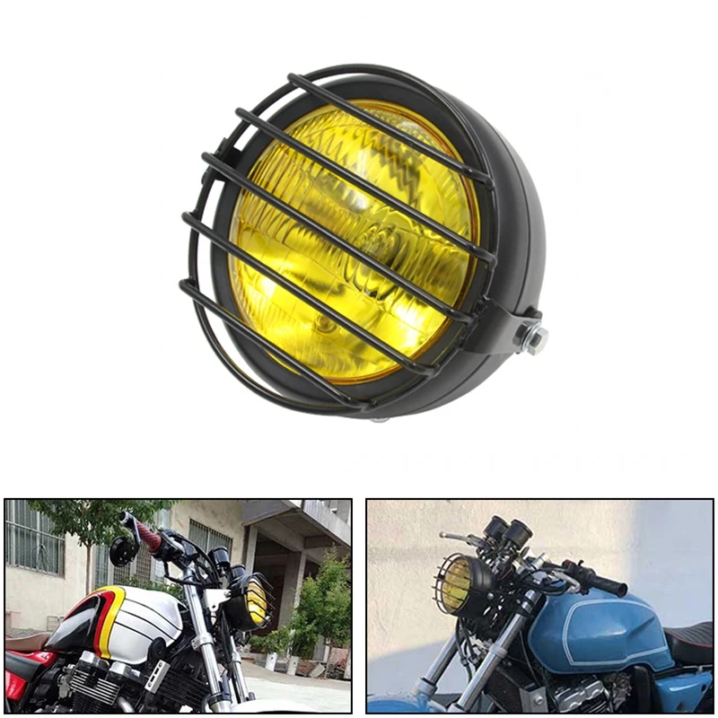 Retro Vintage Motorcycle Universal Side Mount 35W 6.5 Inch Amber Headlight Cafe Racer with