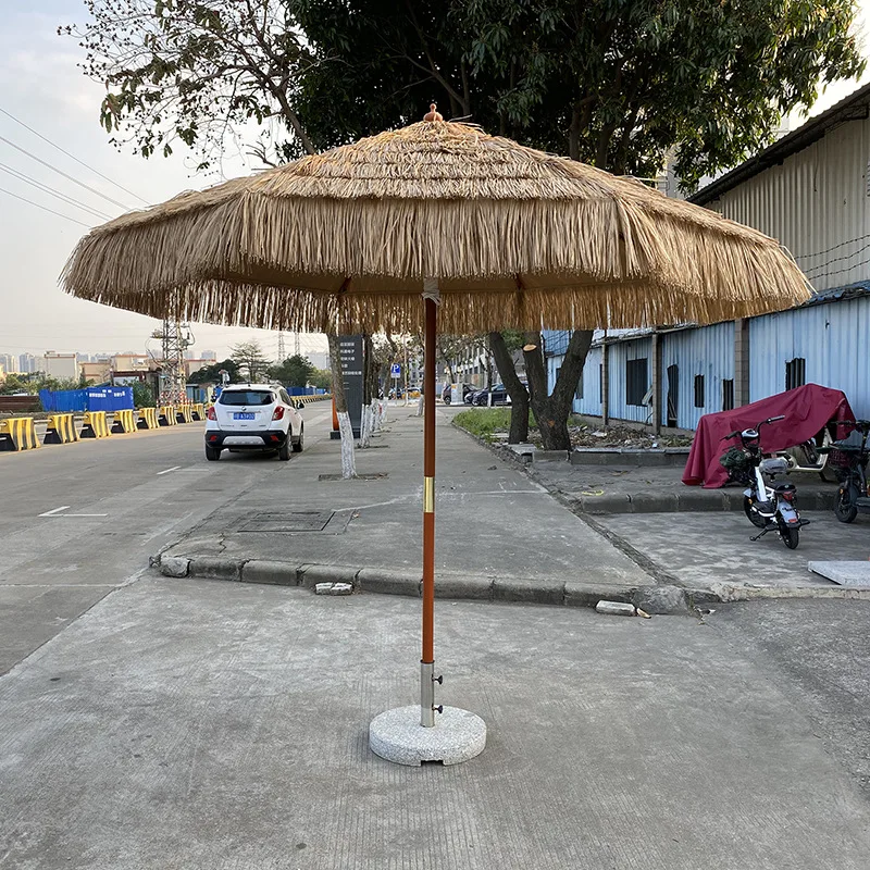 48Mm Wooden 2.7m Straw Central Pillar Umbrella Outdoor Sun Umbrella Wooden Garden Shade Beach