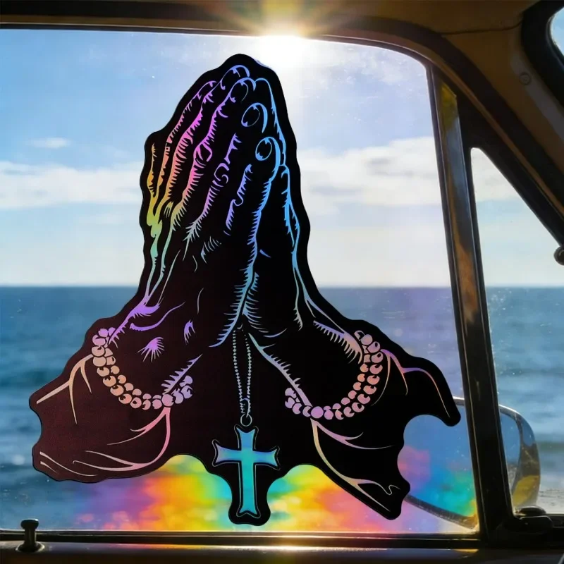 1PC Praying Hands And Rosary Vinyl Sticker Auto Styling Decal for Car Motorcycle Window Glass Exterior Decor Accessories