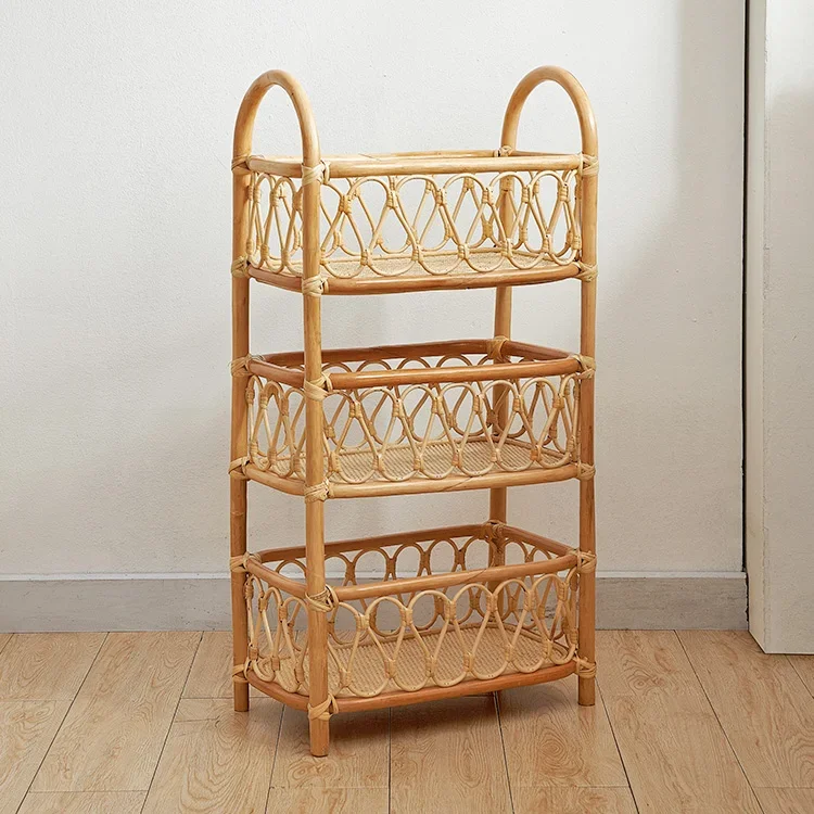 Handmade 3 Tiers Rattan Wall Shelf Storage Rack Bookshelf Home Decor Furniture Living Room Wine Bottle Display Rack