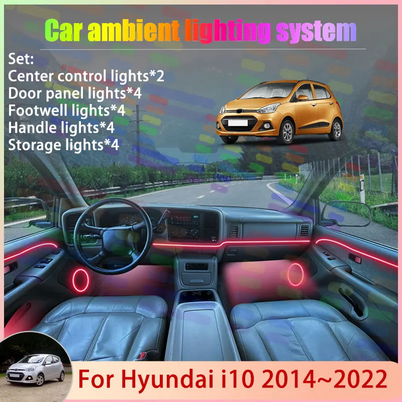

For Hyundai i10 2014~2022 IA BA Grand Xcent MK2 2/18 in 1 Car Atmosphere Light Lamp RGB Shade Ensemble Streamer Atmosphere Set