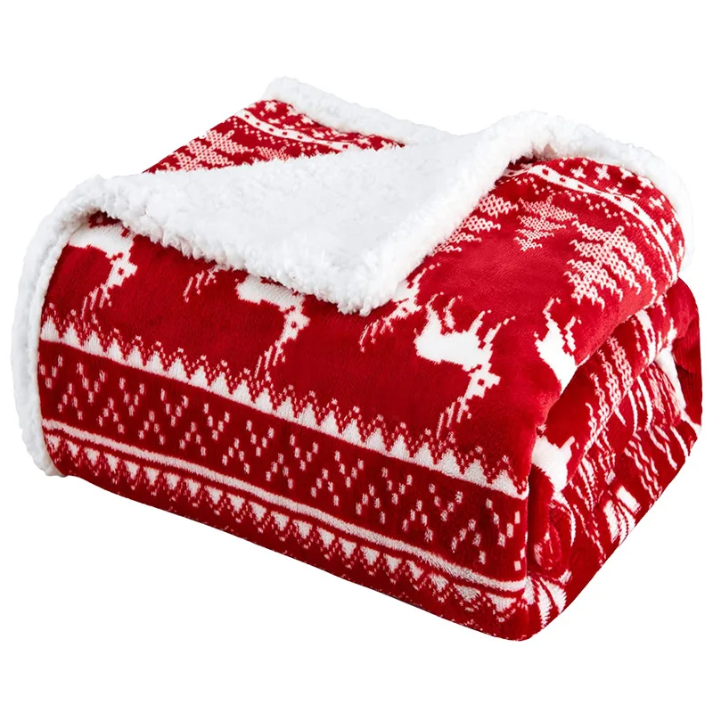 Red Christmas Blankets Holiday Throw Blanket for Couch Bed Soft Christmas Fleece Thick Winter Warm Cozy Flannel Home Decorations