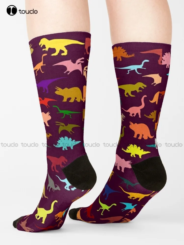 Autumnal Dino Socks Fun Socks For Women Cartoon Comfortable Best Girls Sports Street Skateboard Socks 360° Digital Print Retro