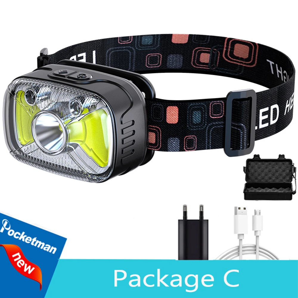 Super Heldere XPG + CPB LED Koplamp Slimme Inductie Koplamp Type-C USB Oplaadbare Hoofdlamp Rood Licht SOS Vissen Hoofd Licht