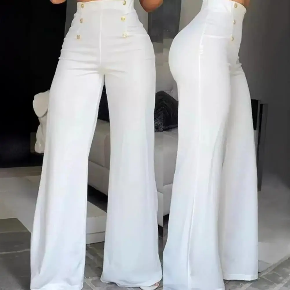 

High Waist Trousers Straight Leg Casual Pants for Women Soft Flared Trousers Double-Breasted Design Pants Comfortable Work Trave