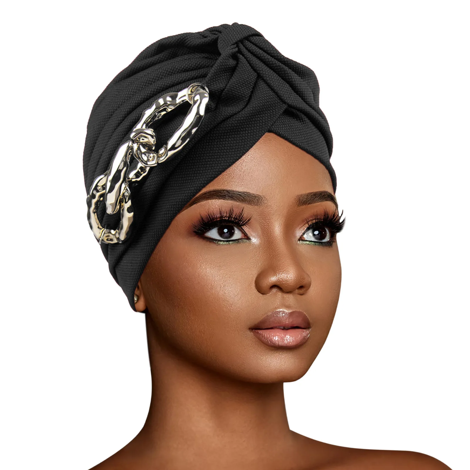 2025 New Women Indian Hat Chain Bonnet Pleated Beanies Muslim Hijab Headscarf Hair Loss Head Cover Chemo Cap Wrap Turbante Mujer