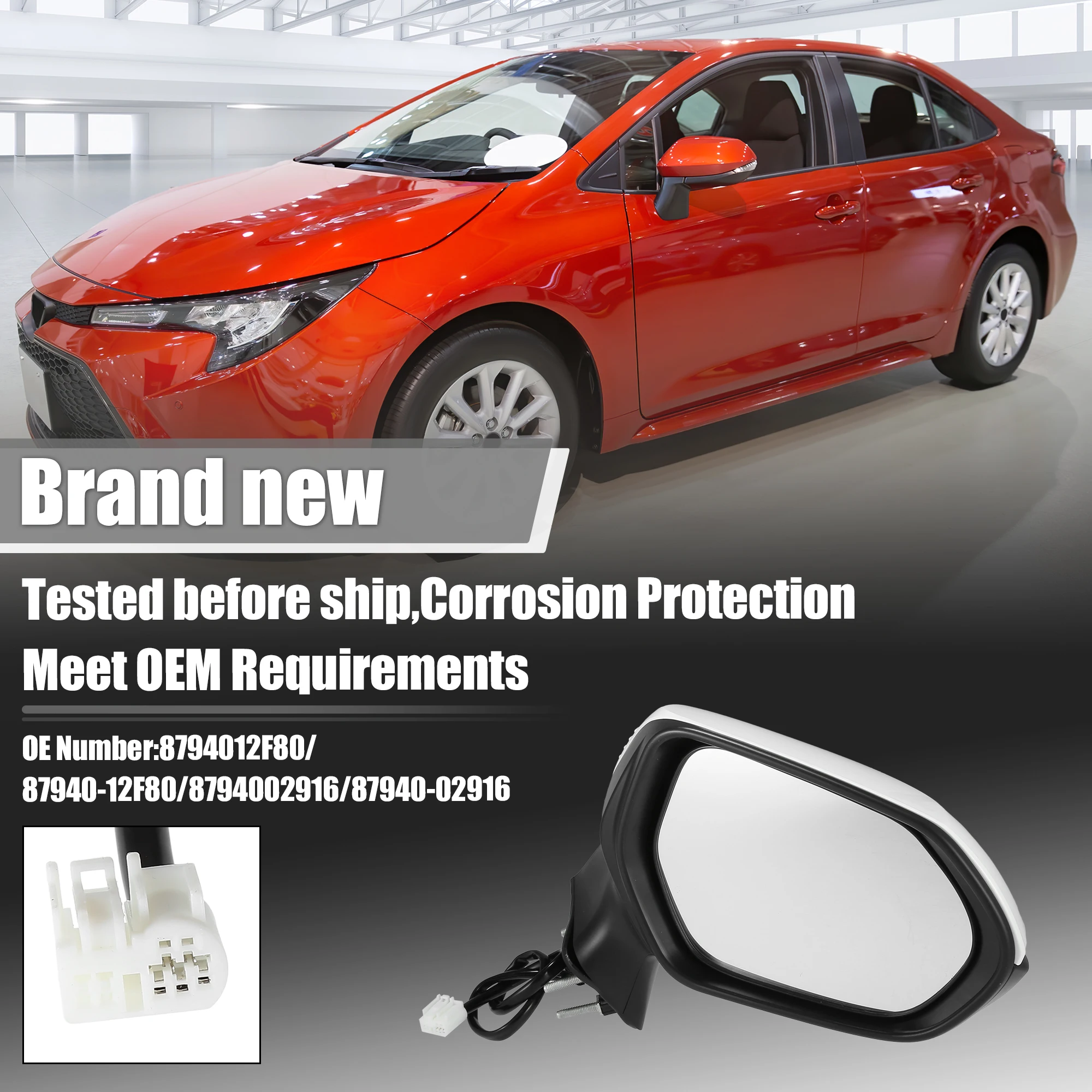 

UXCELL 3 Pin Right Passenger Side Door Mirror Assembly White for Toyota Corolla 20-22