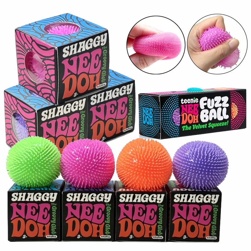 Teenie Needoh Fuzz Ball 3 Pack Mini Spiky Squeeze Toy Non-Toxic Soft Fluffy Maltose Stress Anxiety Relief Office Desktop Toys
