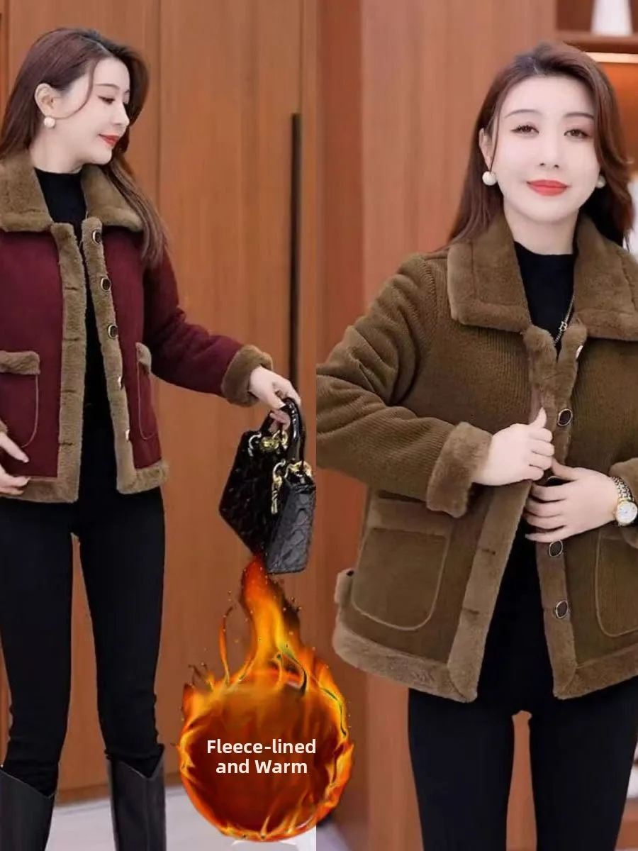 Women's Oversized Fleece-lined Open-cardigan Style Jacket Casual Loose-fit Winter Outerwear High-waisted Commute Fashion