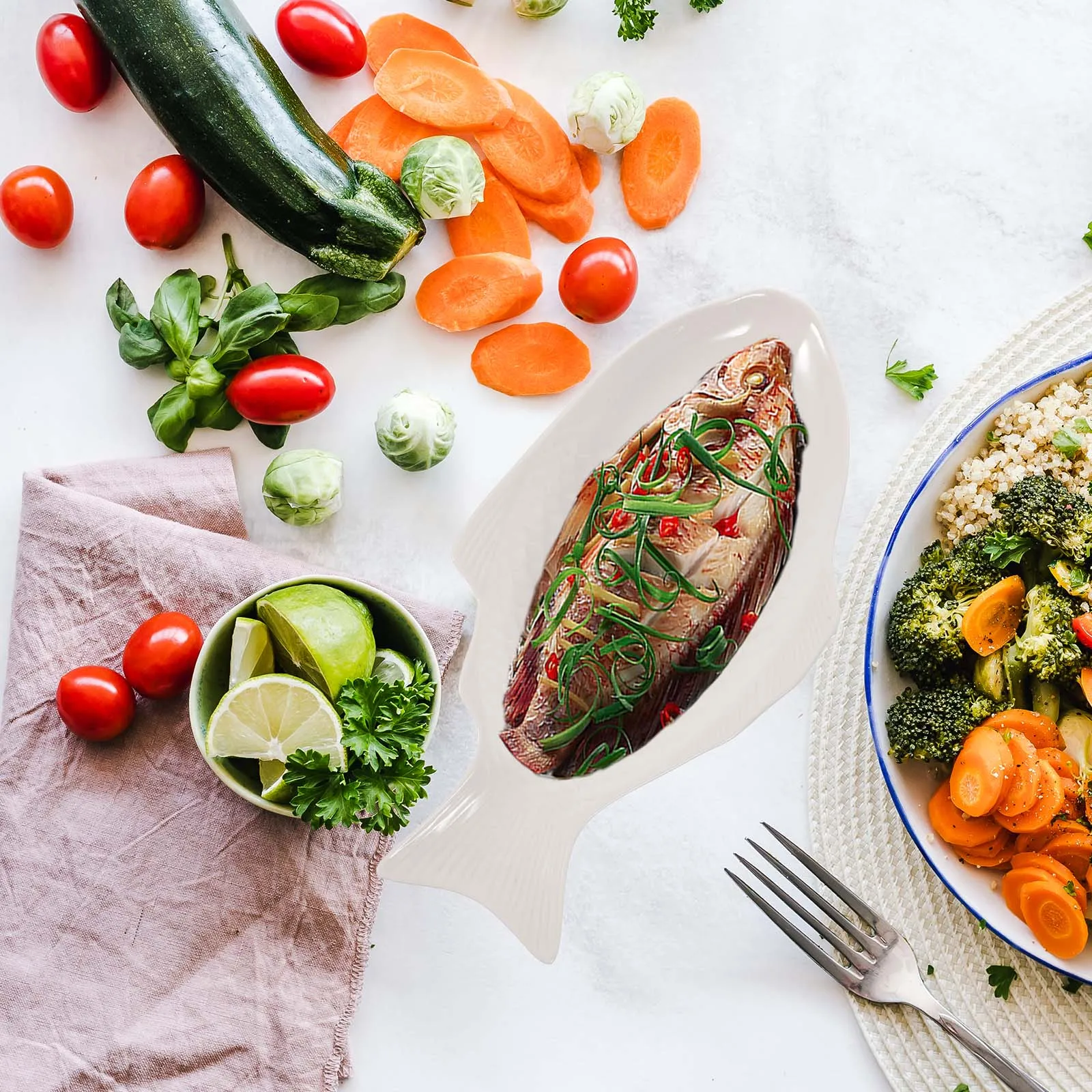 

Ceramic Tableware Creative Plate Serving Platter Snack Storage Pan 11 Inches White for Party Home Dinner