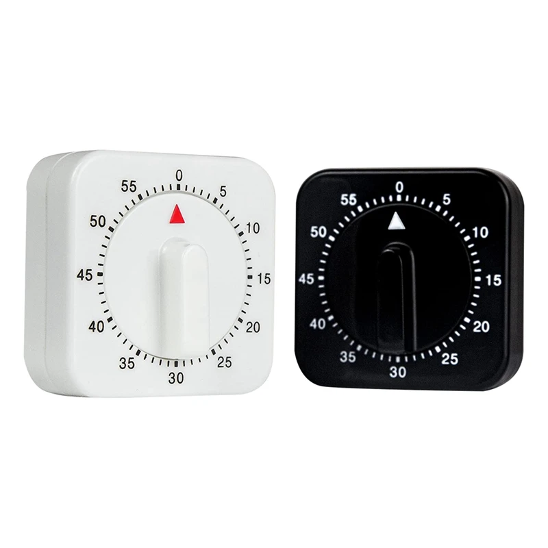 2Piece Square 60 Minute Mechanical Kitchen Timer, Chef Cooking Timer Clock No Batteries Required With Loud Alarm