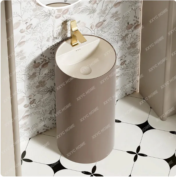 HRound floor washbasin integrated ceramic column type washbasin