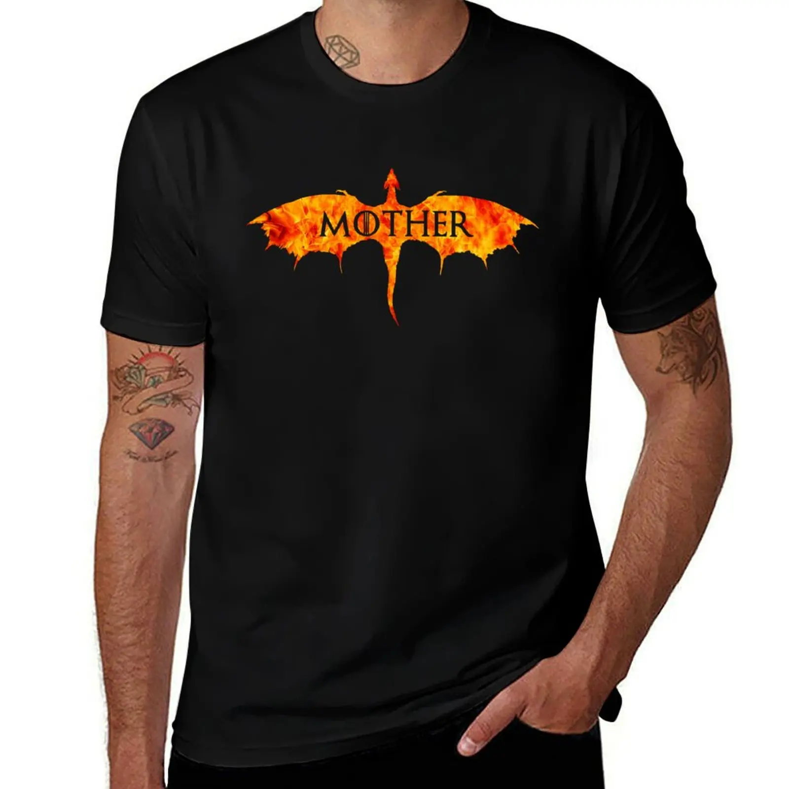 The inscription mother on the fiery dragon T-Shirt Large Size Casual Tee Shirt T-Shirt