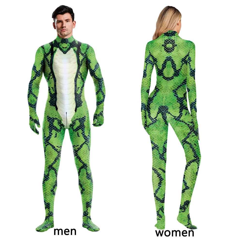 Tuta cosplay serpente verde Costume cosplay di Halloween Anime Zentai Carnevale Coppia tuta Abiti da festa per adulti