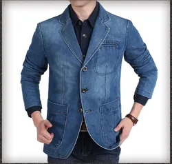 Blazers Men Denim Jacket Suits Coats Single Breasted Turn Down Collar Full Sleeve Casual Regular Coat Button Blazer Jackets